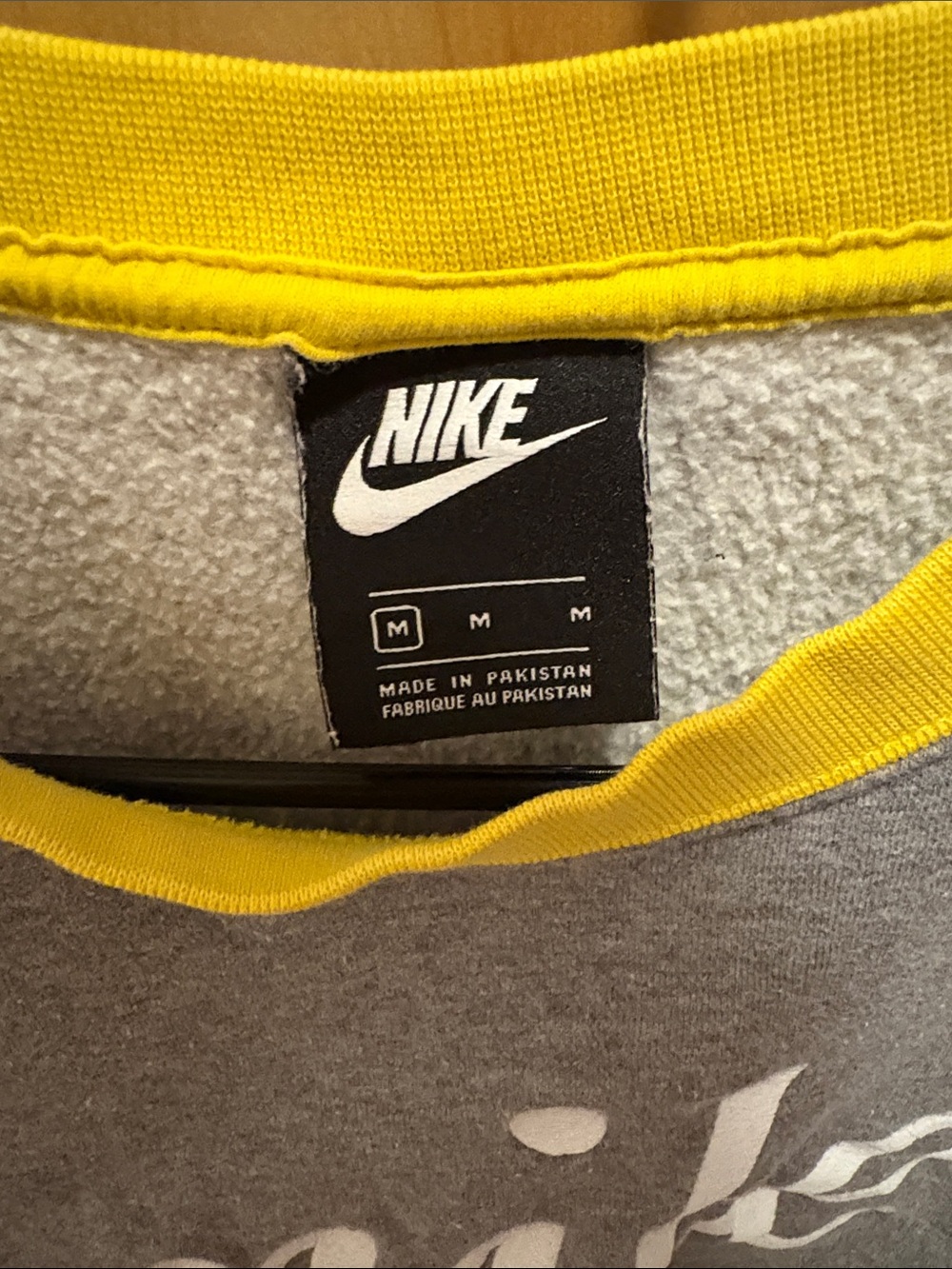Nike Gray Crewneck Sweater with Red and Blue Sleeves and Yellow Collar - Picture 2 of 3